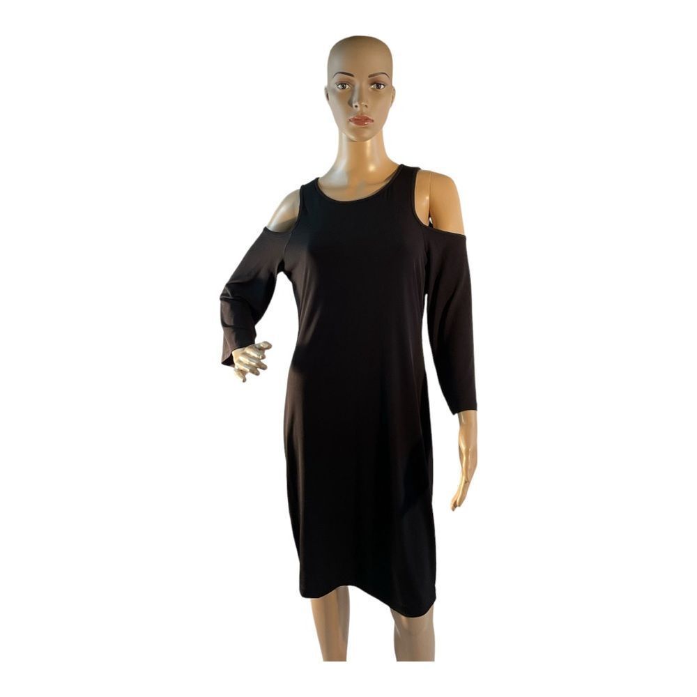 Calvin Klein Women Sheath Dress Black Stretch Cold Shoulder Long Sleeve Size 6